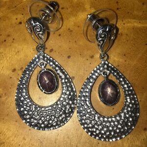 Natural Star Ruby Sterling Silver Dangle Earrings